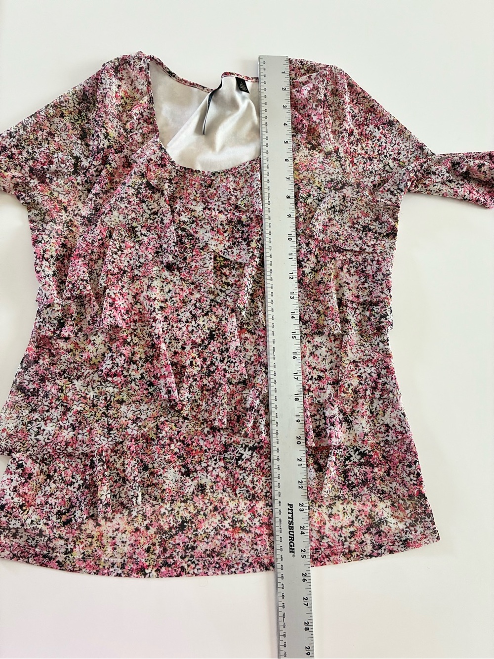 VTG Skye's the Limit L Pink Poly Spandex Multi-Print Long Sleeve Scoop Neck Top - Picture 9 of 12
